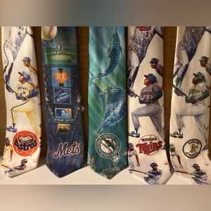Ralph Marlin Vintage MLB Ties Lot Of 5 Oakland A’s Fl Marlins MN Twins & Astros